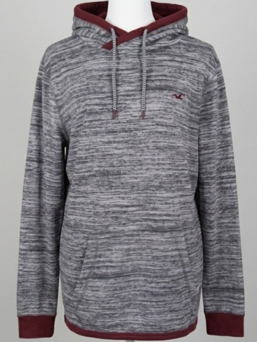 Hollister Men's Long Sleeve Gray and Maroon Lightweight Hoodie Size L (C2137)